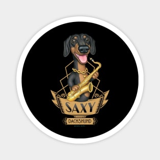 Cute Musical Doxie Dog with saxophone on Saxy Dachshund Dog Magnet